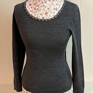 Gorgeous Lafayette 148 Gray Wool Sweater with Chain Detail. Worn Once. MSRP $328